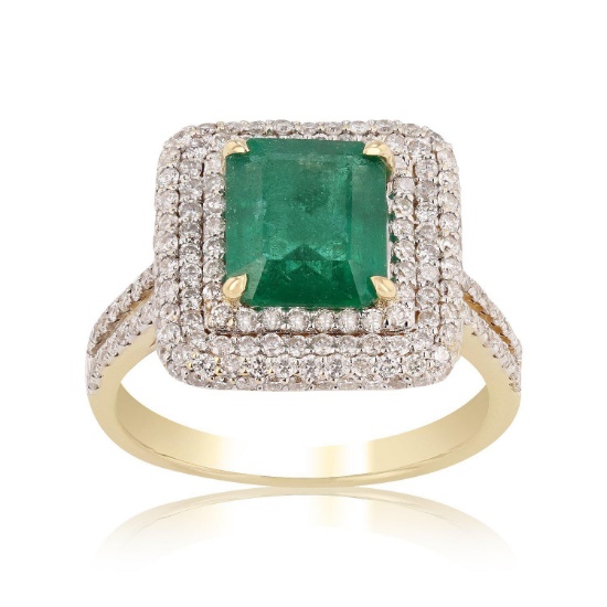 APP: 15.7k *2.29ct Emerald and 1.12ctw Diamond 18KT Yellow Gold Ring (Vault_R6A 15050)