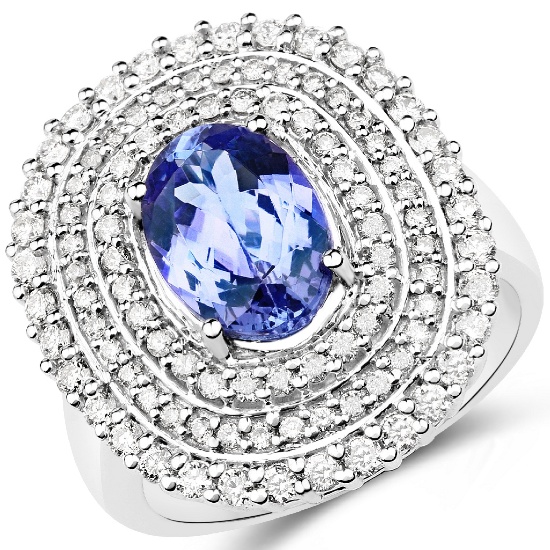 APP: 13.2k *14K White Gold 2.44 Tanzanite and White Diamond Ring Magnificent Piece! (Vault Q) (QR226