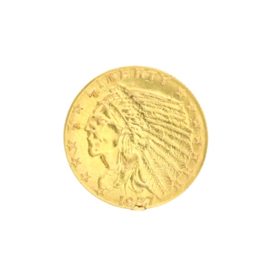 Extremely Rare 1927 $2.50 U.S. Indian Head Gold Coin
