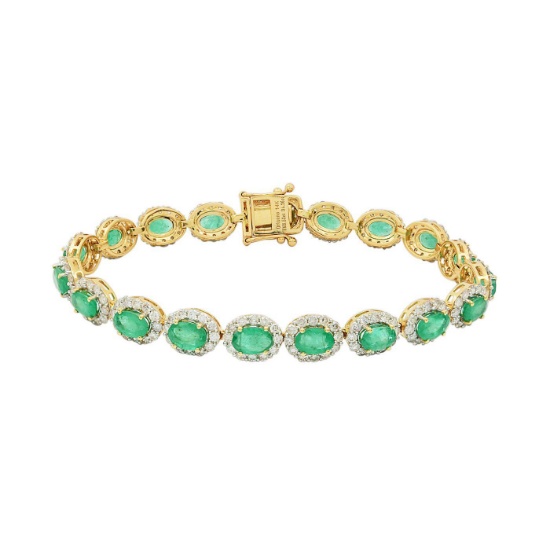 APP: 13.4k *8.53ctw Emerald and 4.26ctw Diamond 14KT Yellow Gold Bracelet (Vault_R6A 9356)