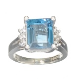 APP: 0.6k Fine Jewelry Designer Sebastian, 4.93CT Blue And White Topaz Sterling Silver Ring