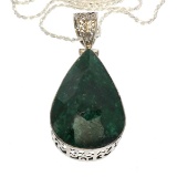 APP: 2.3k 54.54CT Pear Cut Green Beryl and Sterling Silver Pendant and Chain