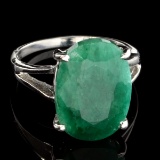 Fine Jewelry Designer Sebastian 9.10CT Oval Cut Green Beryl Emerald and Sterling Silver Ring