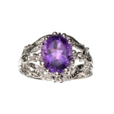 APP: 0.7k Fine Jewelry 2.00CT Oval Cut Amethyst Quartz And Platinum Over Sterling Silver Ring