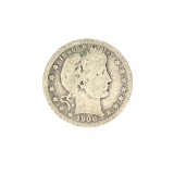1908-D Barber Head Quarter Dollar Coin
