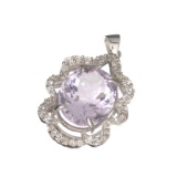 Fine Jewelry 9.16CT Amethyst Quartz And Colorless Topaz Rhodium Over Sterling Silver Pendant