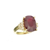 APP: 3.6k Fine Jewelry 14 KT Gold, 10.42CT Cushion Cut Ruby And White Sapphire Ring