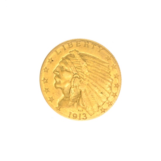 Very Rare 1913 $2.50 U.S. Indian Head Gold Coin Great Investment