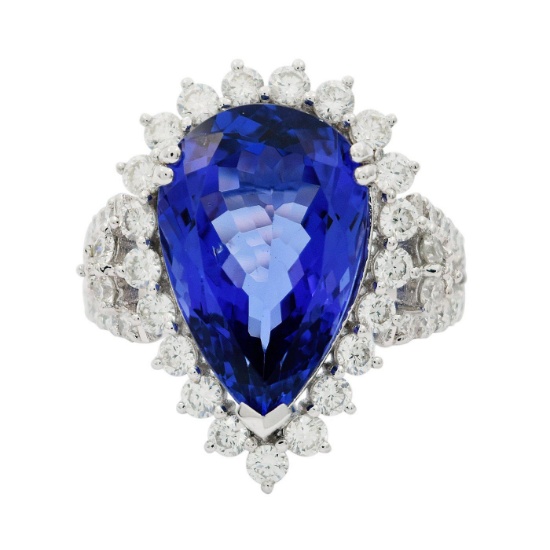 APP: 29.3k *9.08ct Tanzanite and 1.67ctw Diamond Platinum Ring (Vault_R6A 9586)