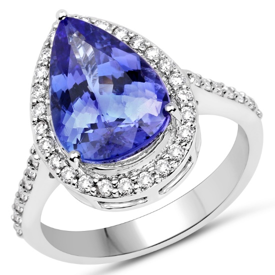 APP: 14.3k *14K White Gold 4.25 Tanzanite and White Diamond Ring Mesmerizing Piece! (Vault Q) (QR215