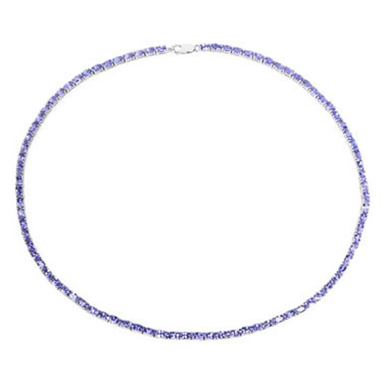 APP: 17.8k Fine Jewelry 20.64CT Oval Cut Tanzanite And Sterling Silver Necklace