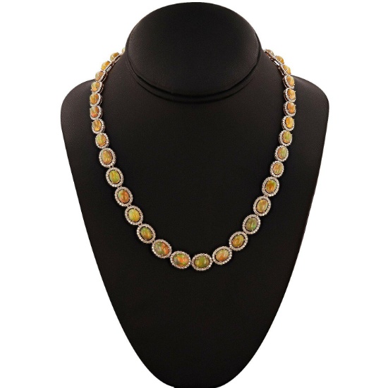 APP: 27.7k *25.58ctw Opal and 6.70ctw Diamond 14KT Yellow Gold Necklace (Vault_R6A 15011)