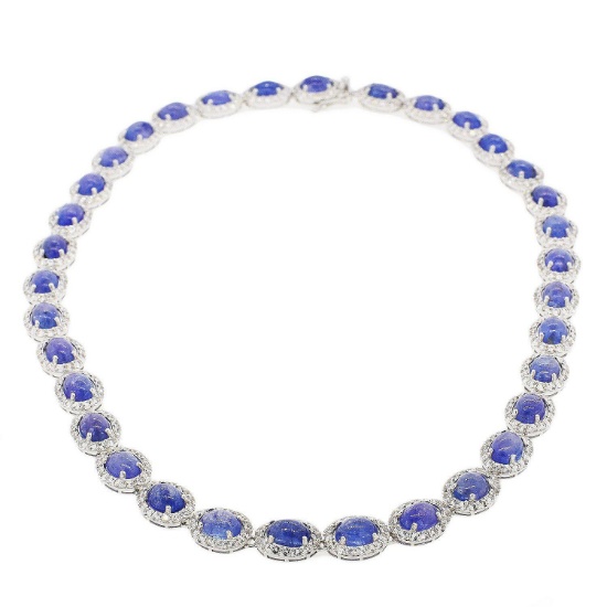 APP: 19.5k *Silver 61.75ctw Tanzanite and 15.70ctw Sapphire Necklace (Vault_R6A 12560)