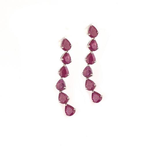 APP: 2k Fine Jewelry 6.62CT Pear Cut Ruby And Platinum Over Sterling Silver Earrings