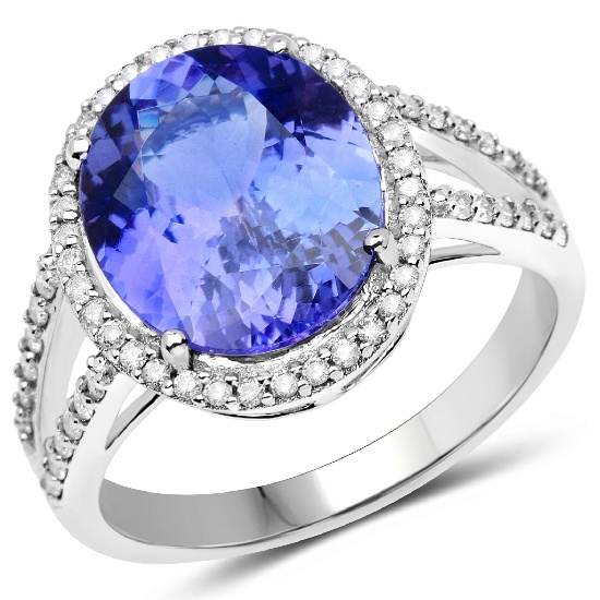 APP: 15.1k *14K White Gold 4.45 Tanzanite and White Diamond Ring Glamorous Piece! (Vault Q) (QR21773