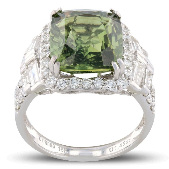 APP: 50.2k *8.09ct UNHEATED GREEN Sapphire and 1.45ctw Diamond 18K White Gold Ring (GIA CERTIFIED) (