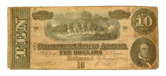 Rare 1864 $10 U.S. Confederate Note