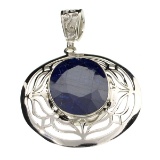 Fine Jewelry Designer Sebastian 32.60CT Oval Mixed Cut Blue Sapphire and Sterling Silver Pendant