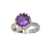 APP: 0.7k Fine Jewelry 1.50CT Round Cut Amethyst Quartz And Platinum Over Sterling Silver Ring