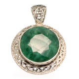 APP: 2k Fine Jewelry 37.68CT Round Cut Green Beryl and Sterling Silver Pendant