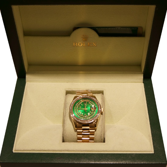 *18kt Yellow Gold Men's Rolex Presidential (Green Dial) Watch -P-