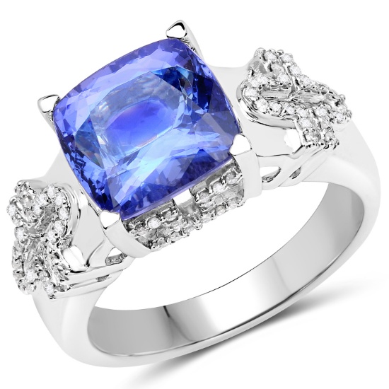 APP: 15k *14K White Gold 4.36 Tanzanite and White Diamond Ring Professional Quality! (Vault Q) (QR21