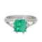 APP: 3.6k *1.06ct Emerald and 0.35ctw Diamond 18KT White Gold Ring (Vault_R6A 5851)
