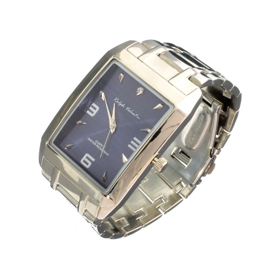 Ralph Valentin Men's Stainless Steel Black & Silver and Diamond Watch
