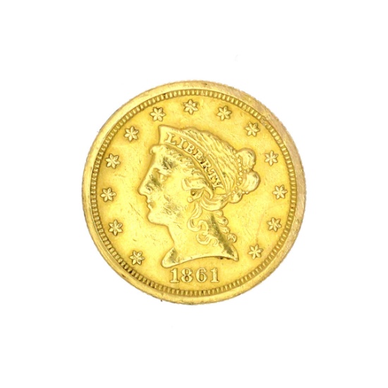 Extremely Rare 1861 $2.50 U.S. Liberty Head Gold Coin