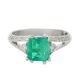 APP: 3.6k *1.06ct Emerald and 0.35ctw Diamond 18KT White Gold Ring (Vault_R6A 5851)