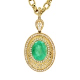 APP: 56.9k *13.54ct Emerald and 4.37ctw Diamond 14KT Yellow Gold Pendant/Necklace (Vault_R6A 7154)