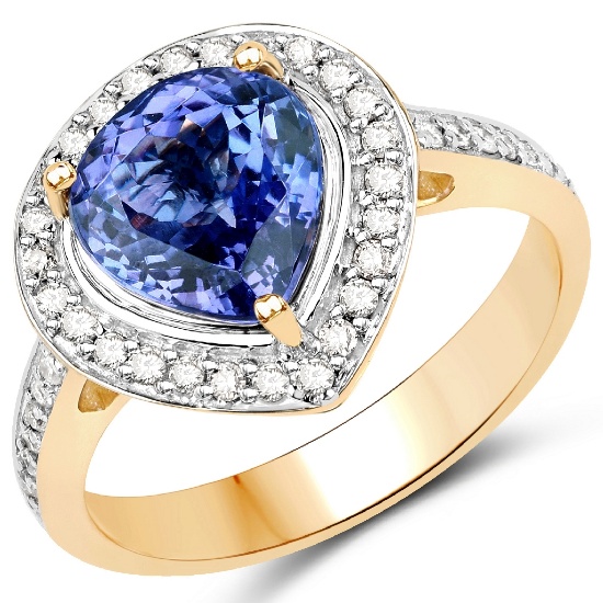 APP: 11.4k *14K Yellow Gold 3.25 Tanzanite and White Diamond Ring Graceful Quality! (Vault Q) (QR225