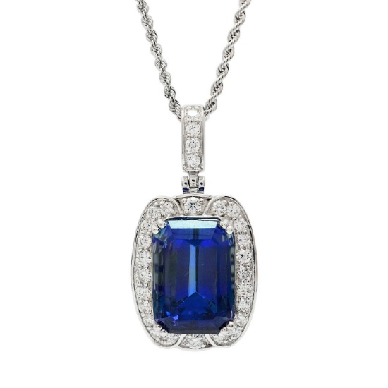 APP: 51.6k *18.83ct Tanzanite and 1.12ctw Diamond Platinum Pendant/Necklace (GIA CERTIFIED) (Vault_R