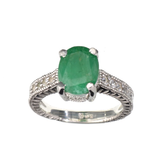 APP: 1.7k Fine Jewelry 2.40CT Beryl Emerald And Colorless Topaz Platinum Over Sterling Silver Ring