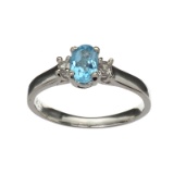 APP: 0.6k Fine Jewelry 0.60CT Oval Cut Blue Topaz And Platinum Over Sterling Silver Ring