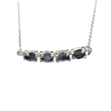 Fine Jewelry Designer Sebastian 1.85CT Oval Cut Blue Sapphire  And Sterling Silver Necklace