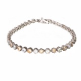 Custom Made Sterling Silver Fancy French Cubic Zirconium Tennis Bracelet