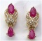 *Fine Jewelry 14K Gold, 2.52CT Ruby And White Diamond Round Earrings (Q-E4891RWD-14KY)