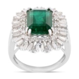 APP: 14.4k *4.05ct Emerald and 1.26ctw Diamond 18K White Gold Ring (Vault_R7_21968)