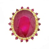 APP: 6k *14.33ctw Ruby and 0.34ctw Diamond 14KT Yellow Gold Ring (Vault_R7_3934)