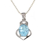 APP: 0.3k Fine Jewelry 2.90CT Blue Topaz And White Sapphire Sterling Silver Pendant With Chain