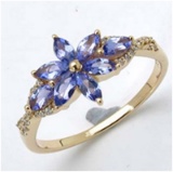 *Fine Jewelry 14K Gold, 2.13CT Tanzanite Marquise And White Round Diamond Ring (Q-R19261TANWD-14KY)