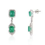 APP: 61.9k *9.04ctw Emerald and 2.04ctw Diamond 18K White Gold Dangle Earrings (Vault_R7_23684)