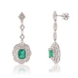 APP: 20.8k *3.03ctw Emerald and 2.78ctw Diamond Platinum Earrings (Vault_R7_23959)