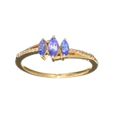 Designer Sebastian 14 KT Gold, Marquise Cut Tanzanite and 0.04CT Round Brilliant Cut Diamond Ring