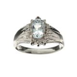 APP: 0.7k Fine Jewelry 0.80CT Oval Cut Aquamarine Beryl And Platinum Over Sterling Silver Ring