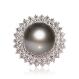 APP: 5.3k *12.0mm Tahitian Pearl and 1.11ctw Diamond 14K White Gold Ring (Vault_R7_23896)