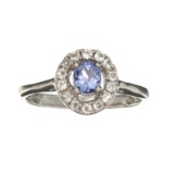 APP: 0.7k Fine Jewelry 0.55CT Tanzanite And Colorless Topaz Platinum Over Sterling Silver Ring
