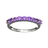 Fine Jewelry 0.65CT Round Cut Purple Amethyst Quartz And Platinum Over Sterling Silver Ring