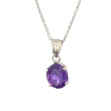 Fine Jewelry Designer Sebastian, 3.76CT Oval Cut Amethyst And Sterling Silver Pendant With Chain